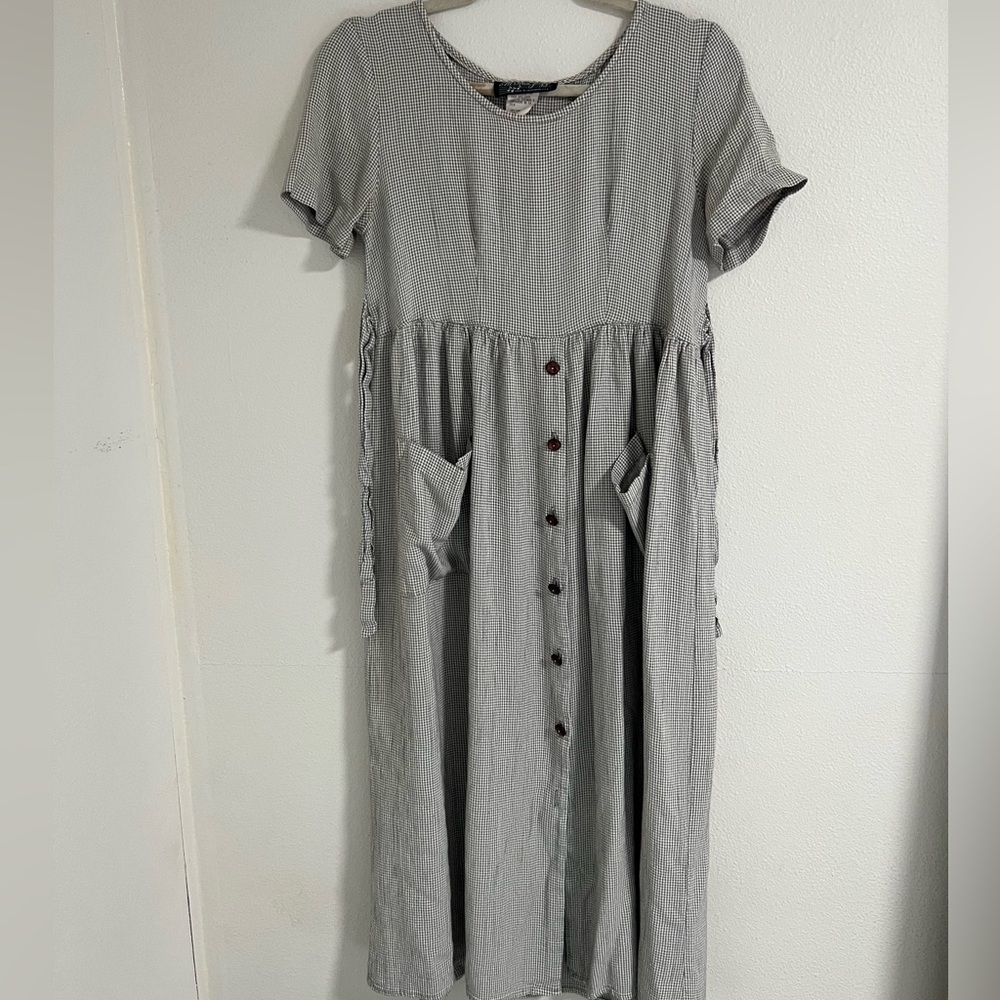 Vintage All That Jazz Pocket Button Olive Green Checkered Gingham Dress Size 5/6